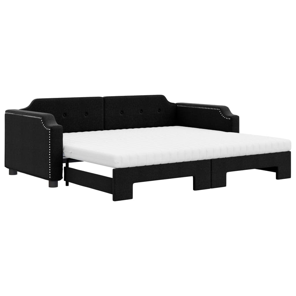 vidaXL Sofá-cama com gavetão e colchões 90x200 cm tecido preto