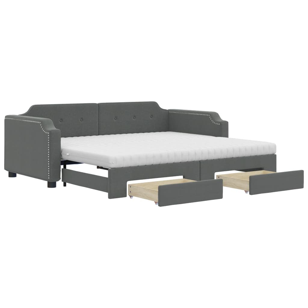 vidaXL Sofá-cama c/ gavetão e gavetas 90x200 cm tecido cinzento-escuro