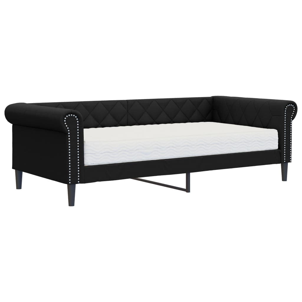 vidaXL Sofá-cama com colchão 90x200 cm couro artificial preto