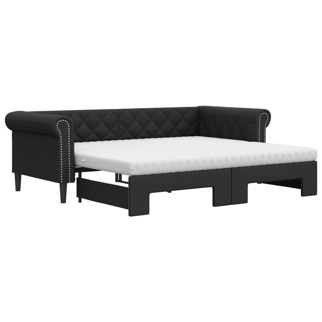 vidaXL Sofá-cama com gavetão e colchões 90x200 cm artificial preto