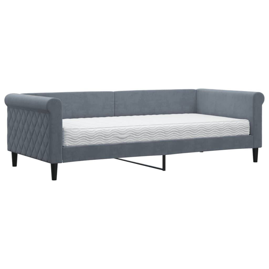 vidaXL Sofá-cama com colchão 90x200 cm veludo cinzento-escuro