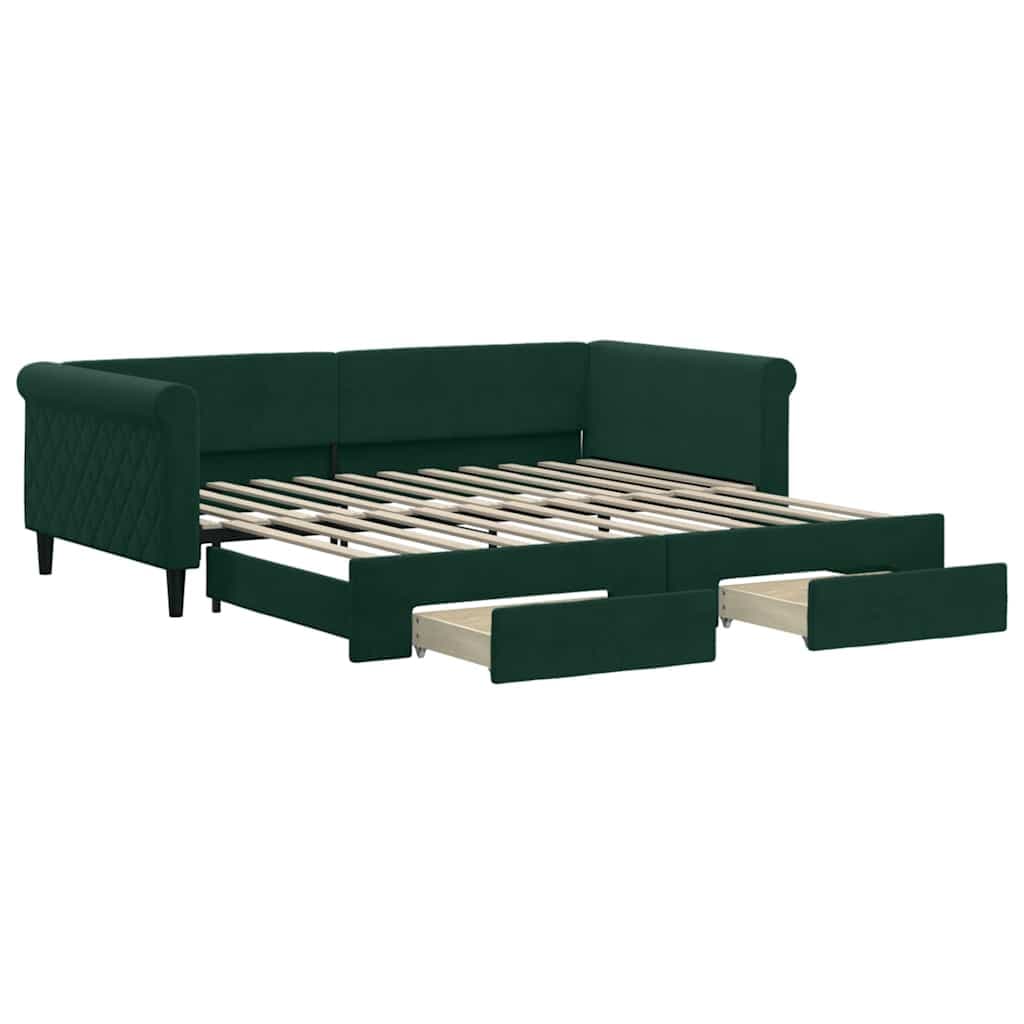 vidaXL Sofá-cama c/ gavetão e gavetas 100x200 cm veludo verde-escuro