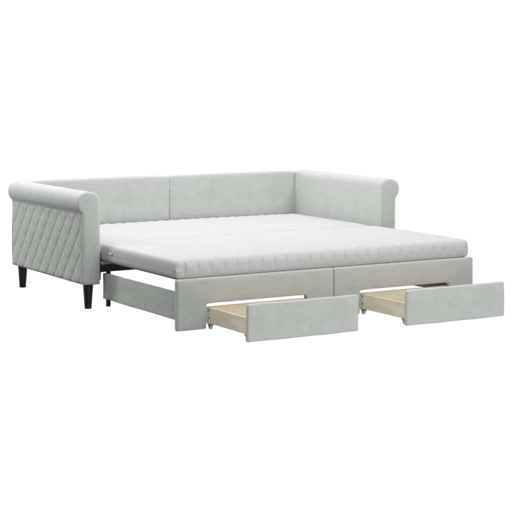 vidaXL Sofá-cama com Gavetão e Gavetas 100x200 cm Veludo Cinzento-claro - 2073606666