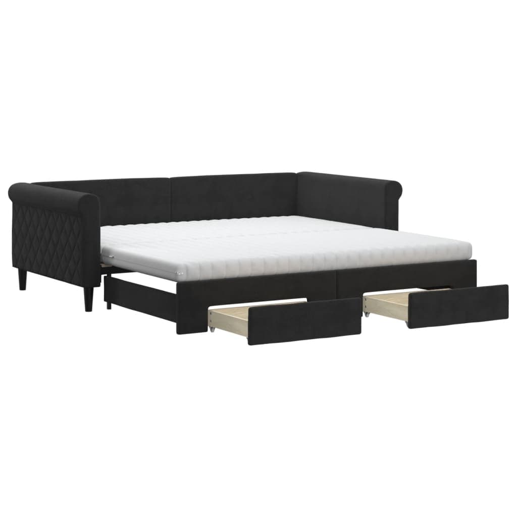 vidaXL Sofá-cama com gavetão e gavetas 100x200 cm veludo preto