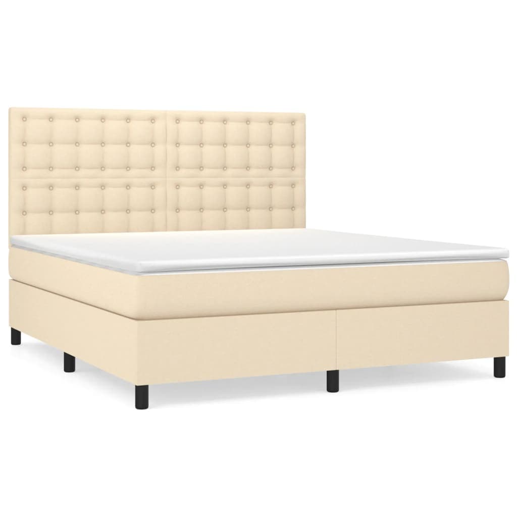 vidaXL Cama com molas/colchão 160x200 cm tecido cor creme