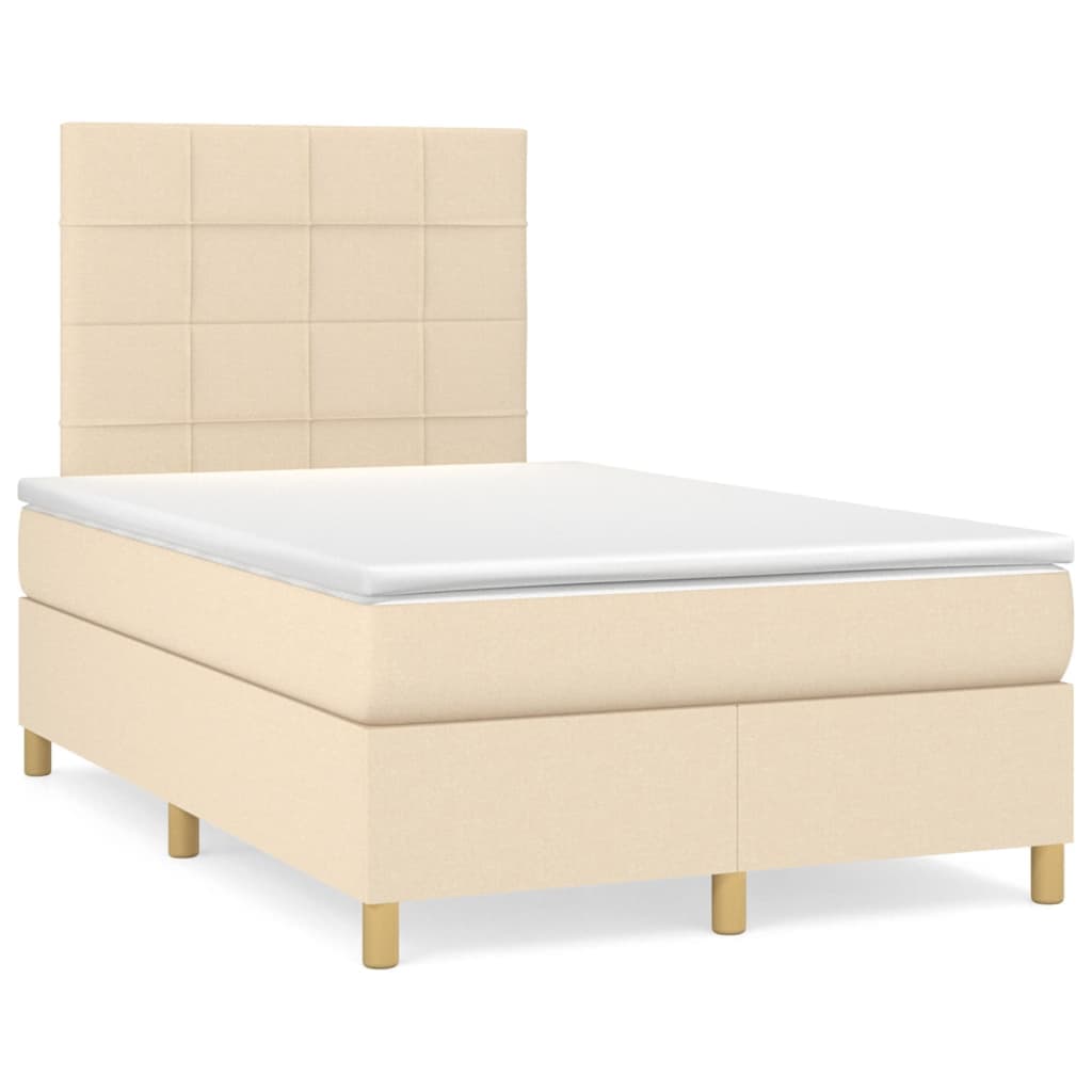 vidaXL Cama com molas/colchão 120x200 cm tecido cor creme