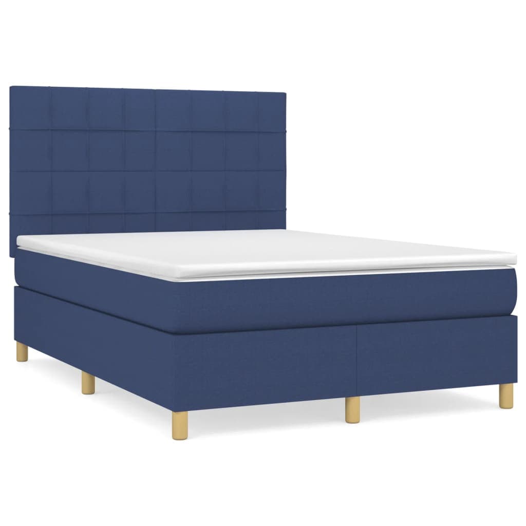vidaXL Cama com molas/colchão 140x190 cm tecido azul
