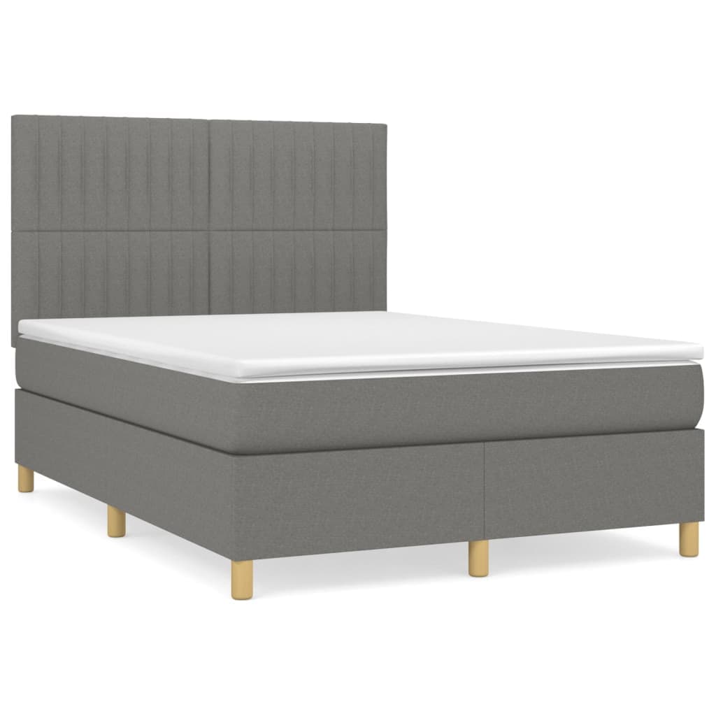 vidaXL Cama com Molas/colchão 140x190 cm Tecido Cinzento-escuro - 293157089
