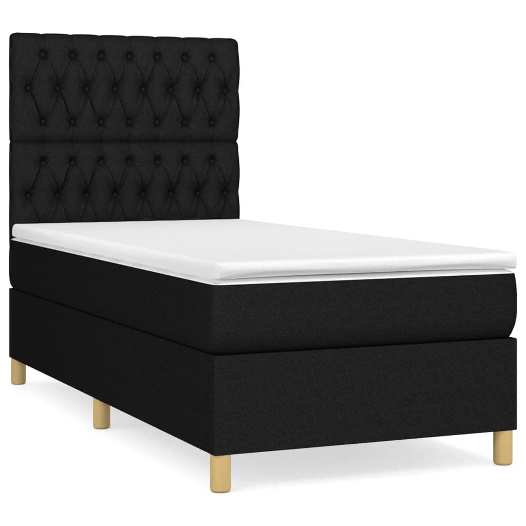vidaXL Cama com molas/colchão 100x200 cm tecido preto