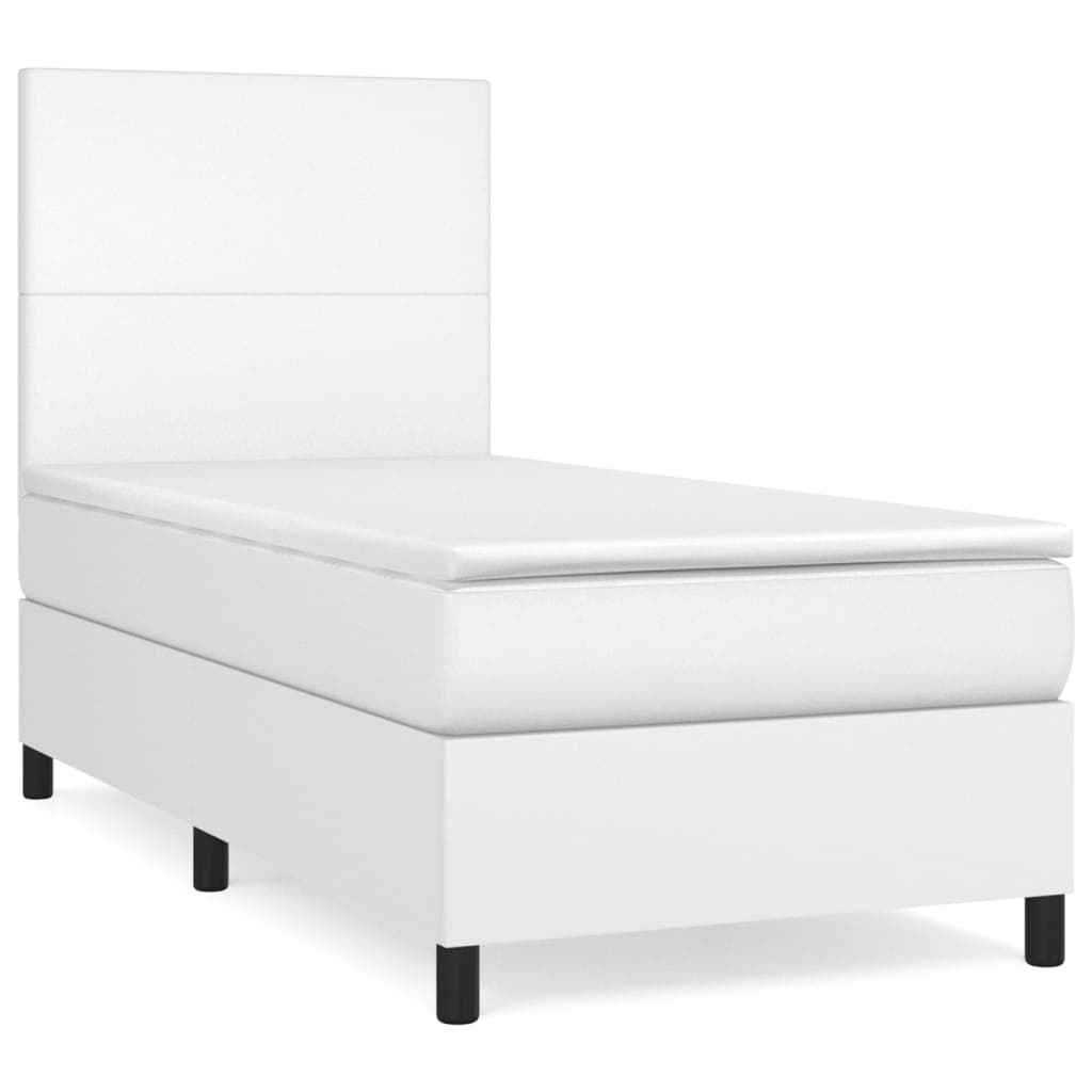 vidaXL Cama com molas/colchão 100x200 cm couro artificial branco