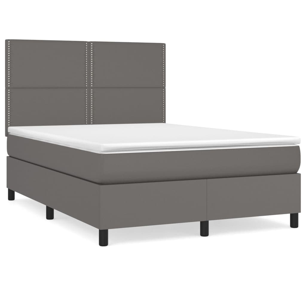 vidaXL Cama com molas/colchão 140x190 cm couro artificial cinzento