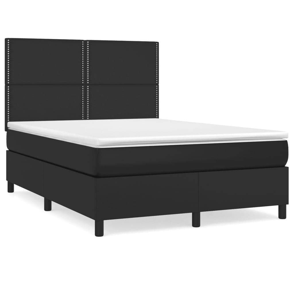 vidaXL Cama com molas/colchão 140x200 cm couro artificial preto
