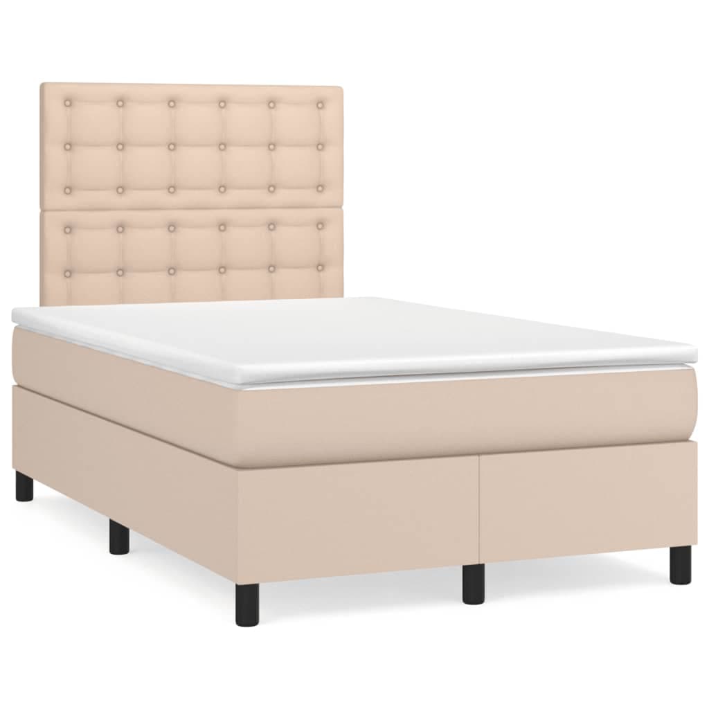 vidaXL Cama com molas/colchão 120x200 cm couro artificial cappuccino