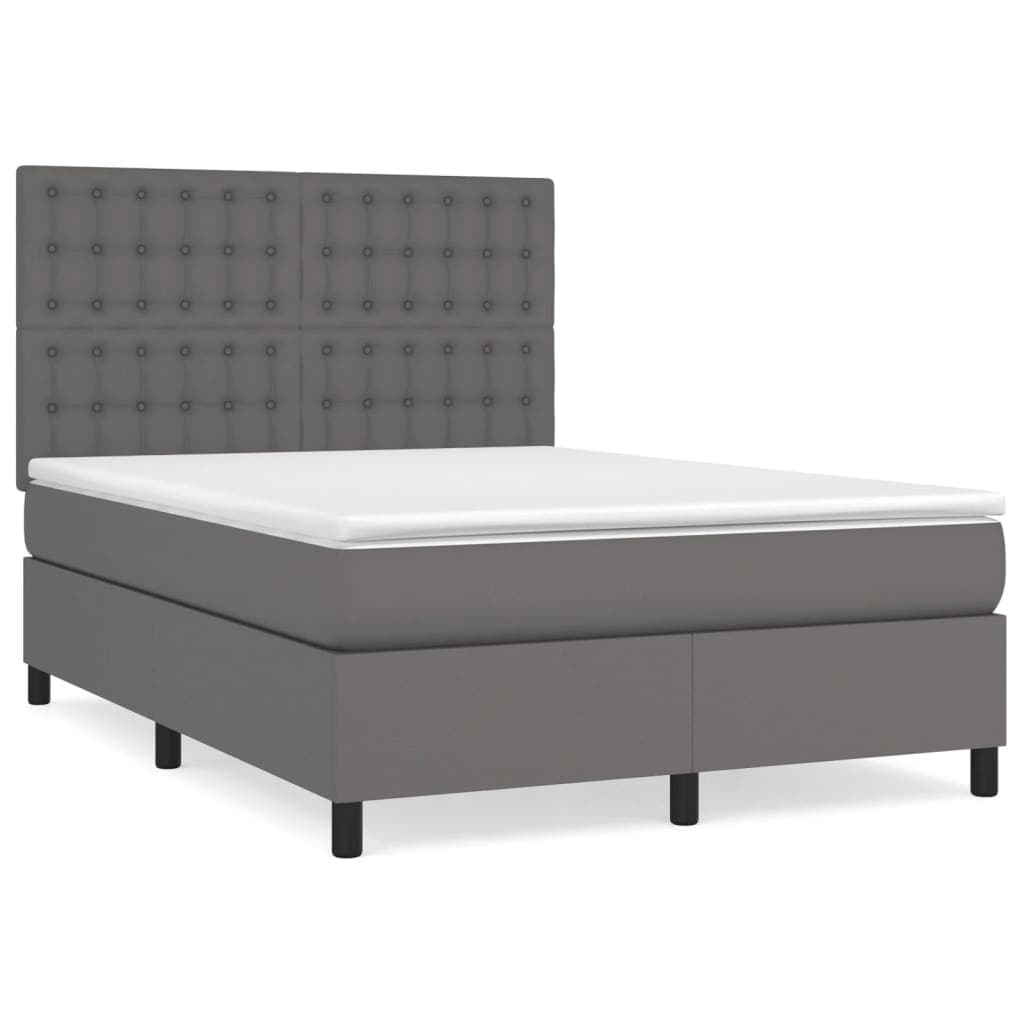 vidaXL Cama com molas/colchão 140x200 cm couro artificial cinzento