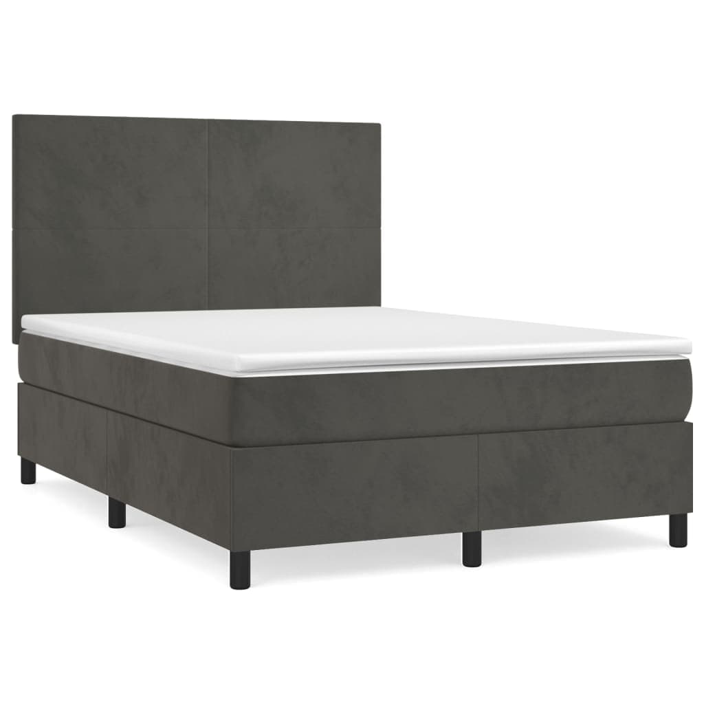 vidaXL Cama com Molas/colchão 140x200 cm Veludo Cinzento-escuro - 553694670