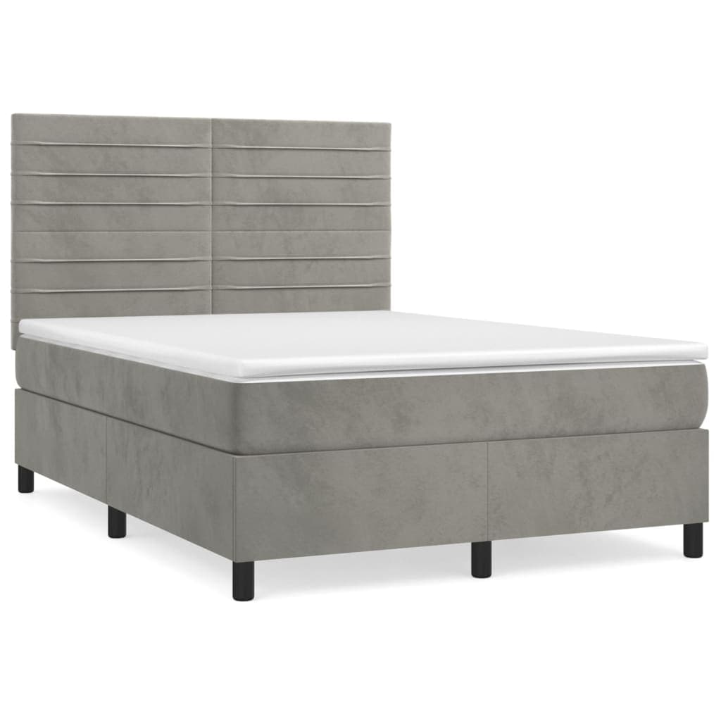 vidaXL Cama com molas/colchão 140x200 cm veludo cinzento-claro