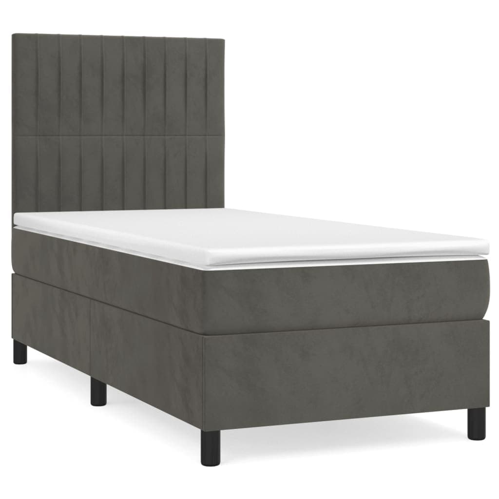 vidaXL Cama com molas/colchão 90x190 cm veludo cinza-escuro