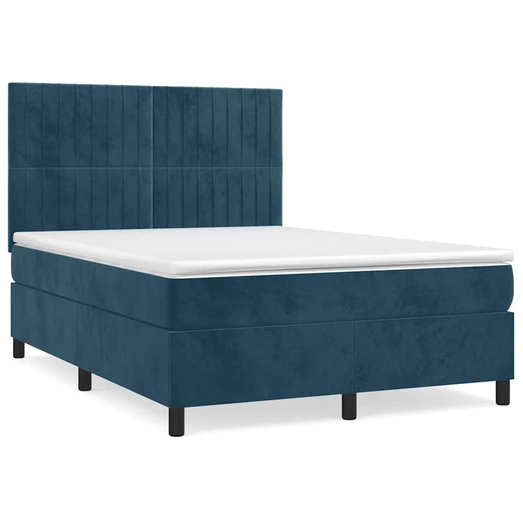 vidaXL Cama com molas/colchão 140x200 cm veludo azul-escuro