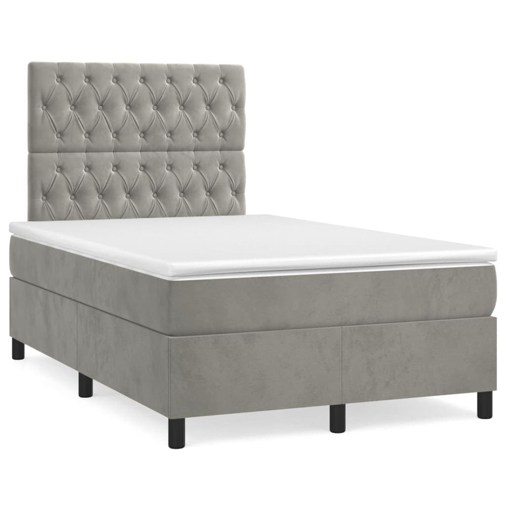 vidaXL Cama boxspring c/ colchão 120x200 cm veludo cinzento-claro