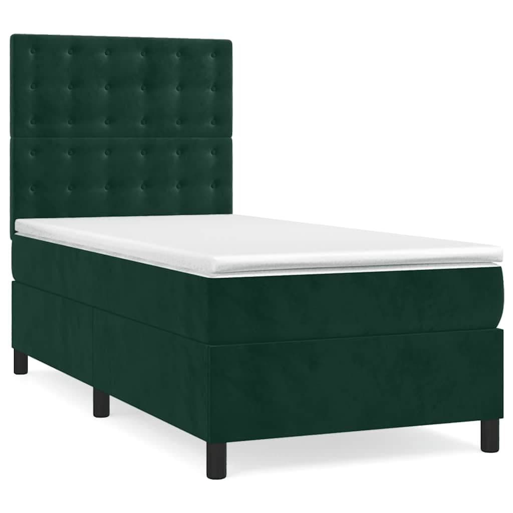 vidaXL Cama com molas/colchão 90x200 cm veludo verde-escuro
