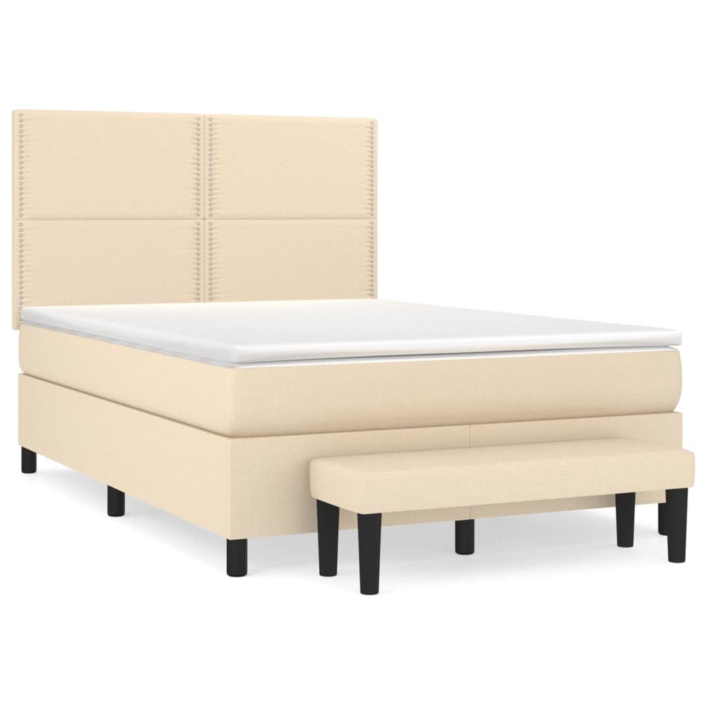 vidaXL Cama com molas/colchão 140x200 cm tecido cor creme