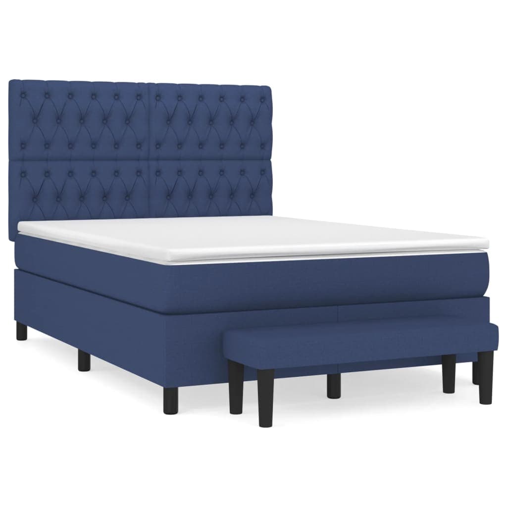 vidaXL Cama com molas/colchão 140x200 cm tecido azul