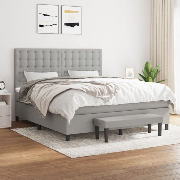 vidaXL Cama com Molas/colchão 160x200 cm Tecido Cinzento-claro - 3078475185