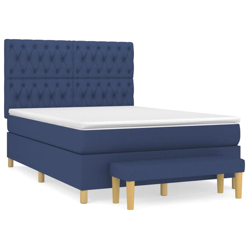 vidaXL Cama com Molas/colchão 140x190 cm Tecido Azul - 3785553609