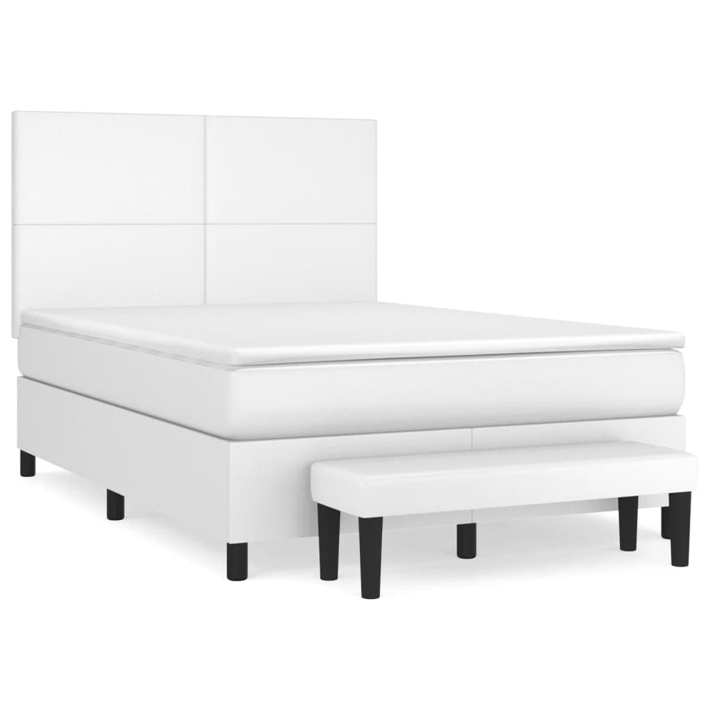 vidaXL Cama com molas/colchão 140x200 cm couro artificial branco