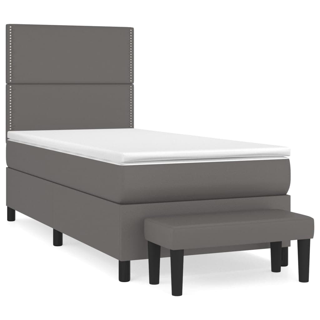 vidaXL Cama com molas/colchão 90x190 cm couro artificial cinzento