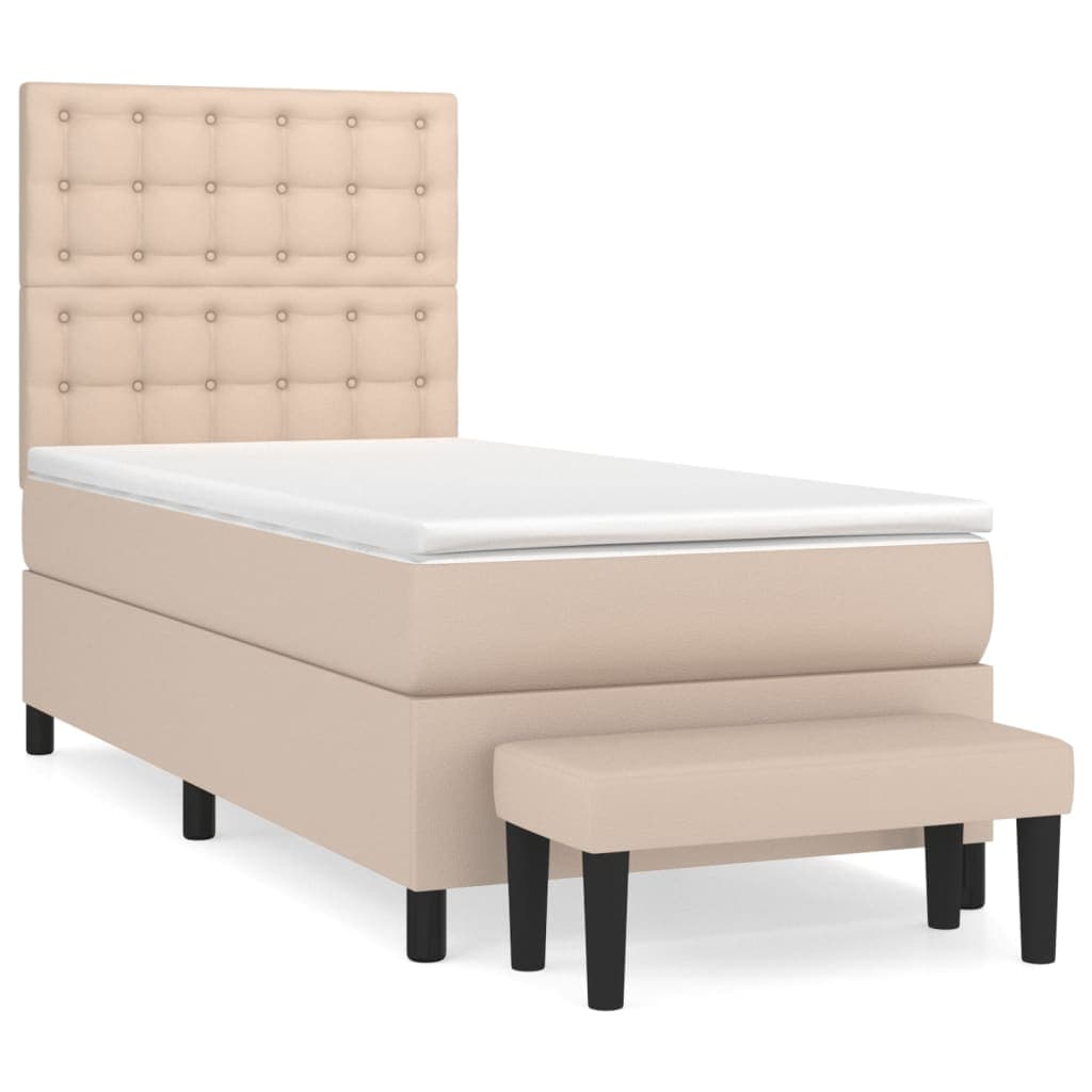 vidaXL Cama com Molas/colchão 90x200 cm Couro Artificial Cappuccino - 3419282389