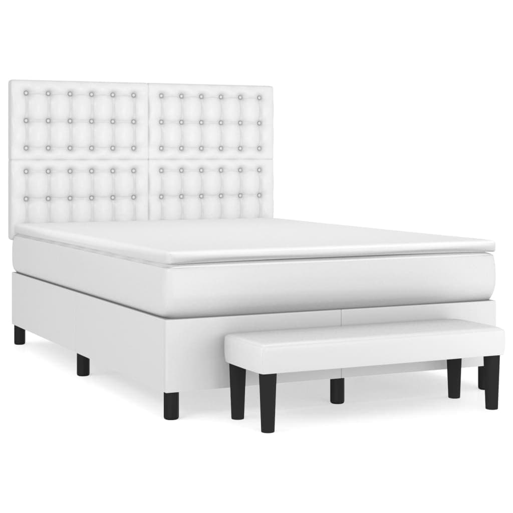 vidaXL Cama com molas/colchão 140x200 cm couro artificial branco