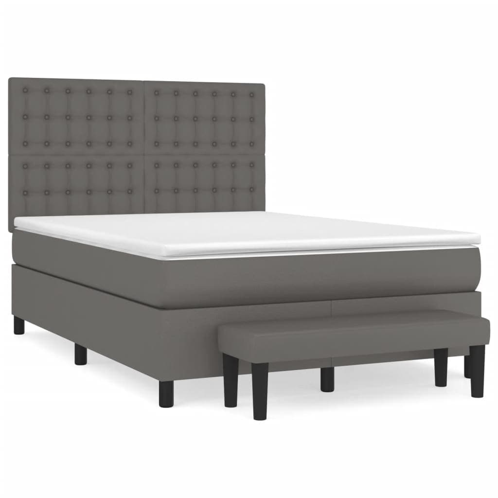 vidaXL Cama com molas/colchão 140x200 cm couro artificial cinzento