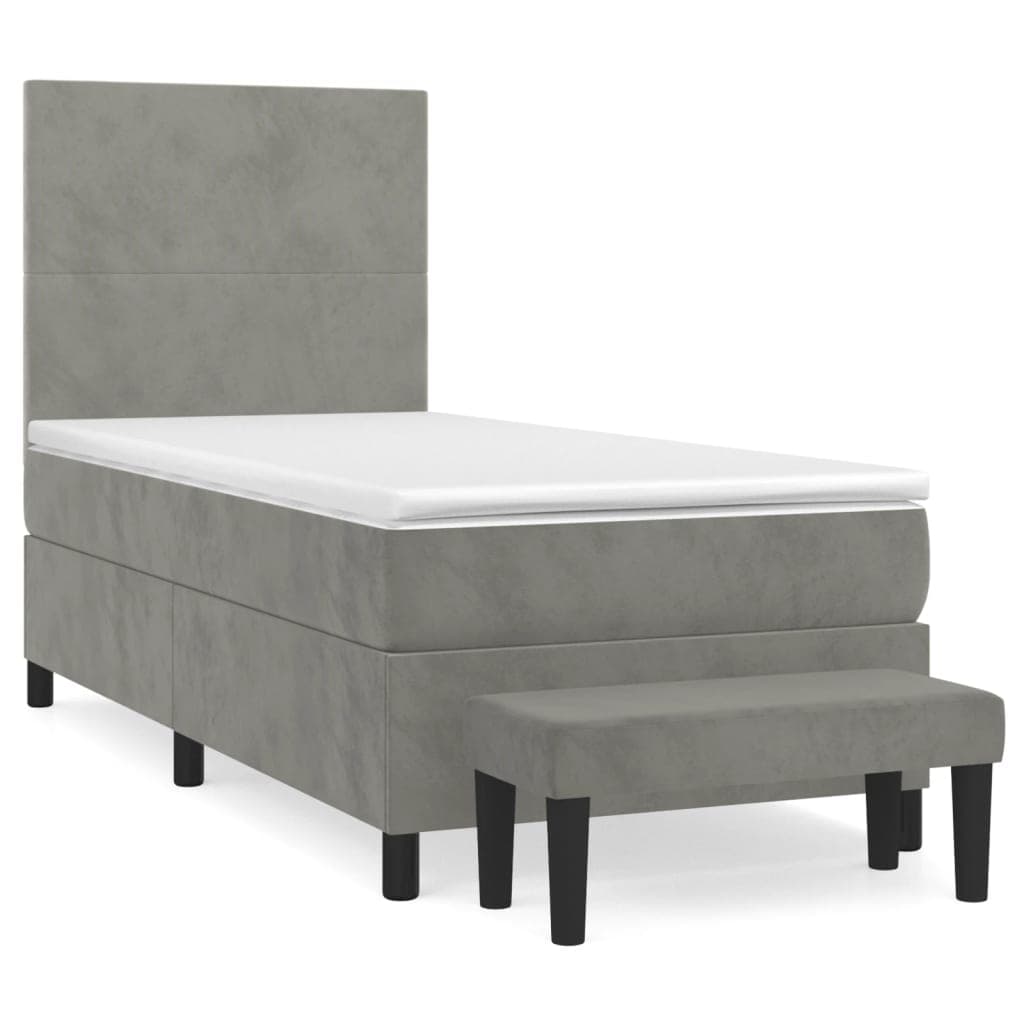 vidaXL Cama com molas/colchão 90x190 cm veludo cinza-claro