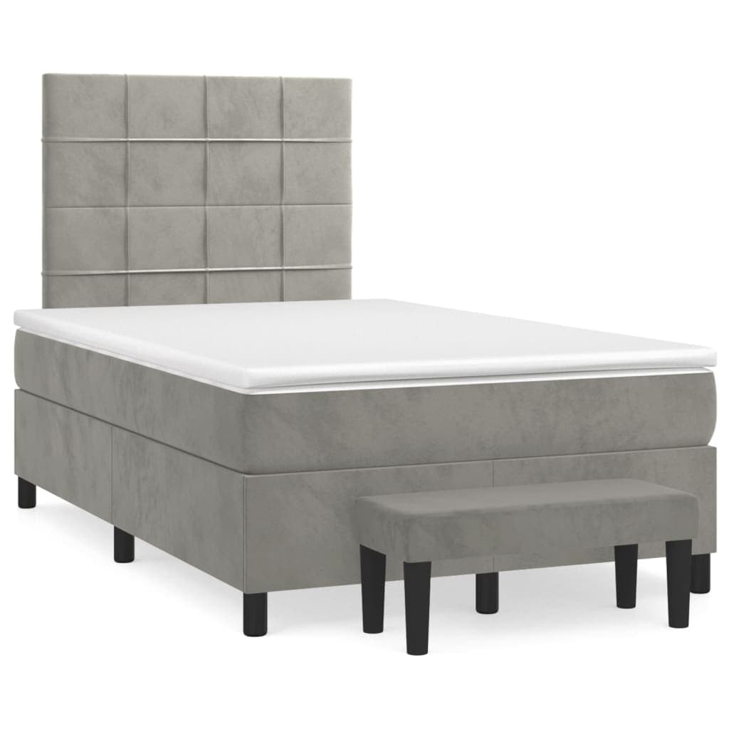 vidaXL Cama boxspring c/ colchão 120x200 cm veludo cinzento-claro