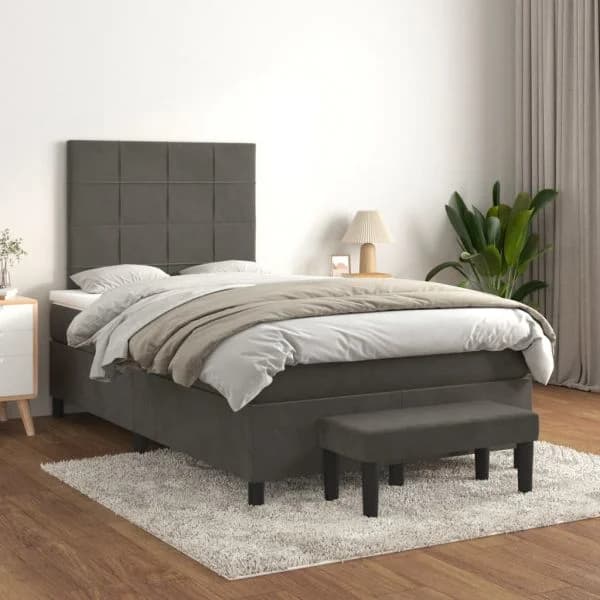 vidaXL Cama Boxspring com Colchão 120x200 cm Veludo Cinzento-escuro - 1612693812