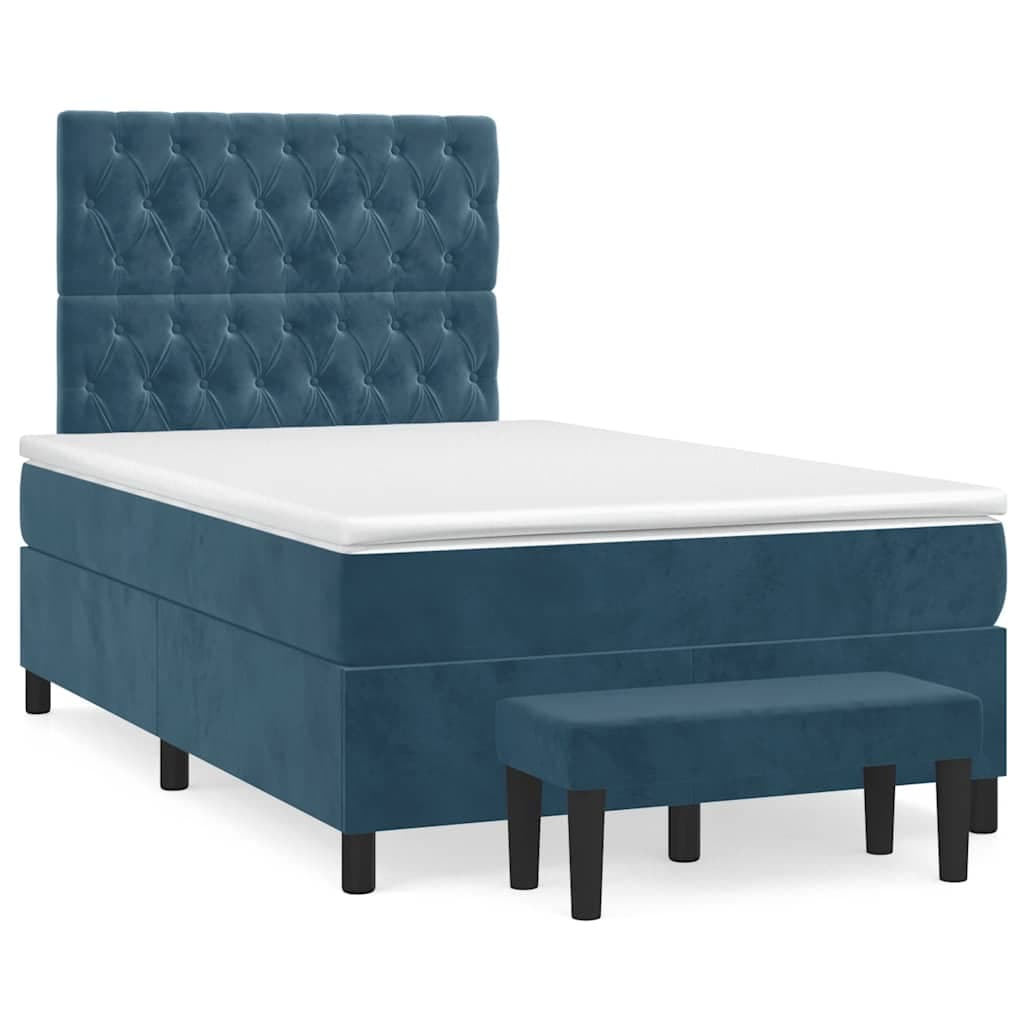 vidaXL Cama boxspring com colchão 120x200 cm veludo azul-escuro