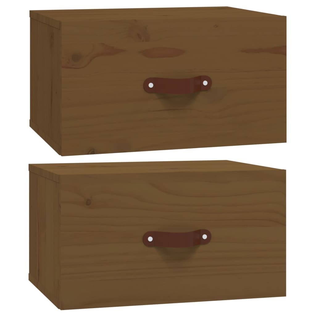 vidaXL Mesas de cabeceira de parede 2 pcs 40x29,5x22 cm castanho mel