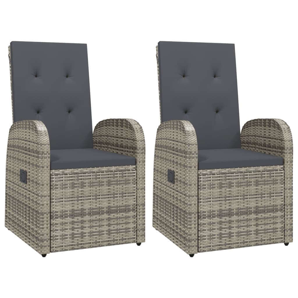 vidaXL Cadeiras de jardim reclináveis c/ almofadões 2pcs vime PE cinza