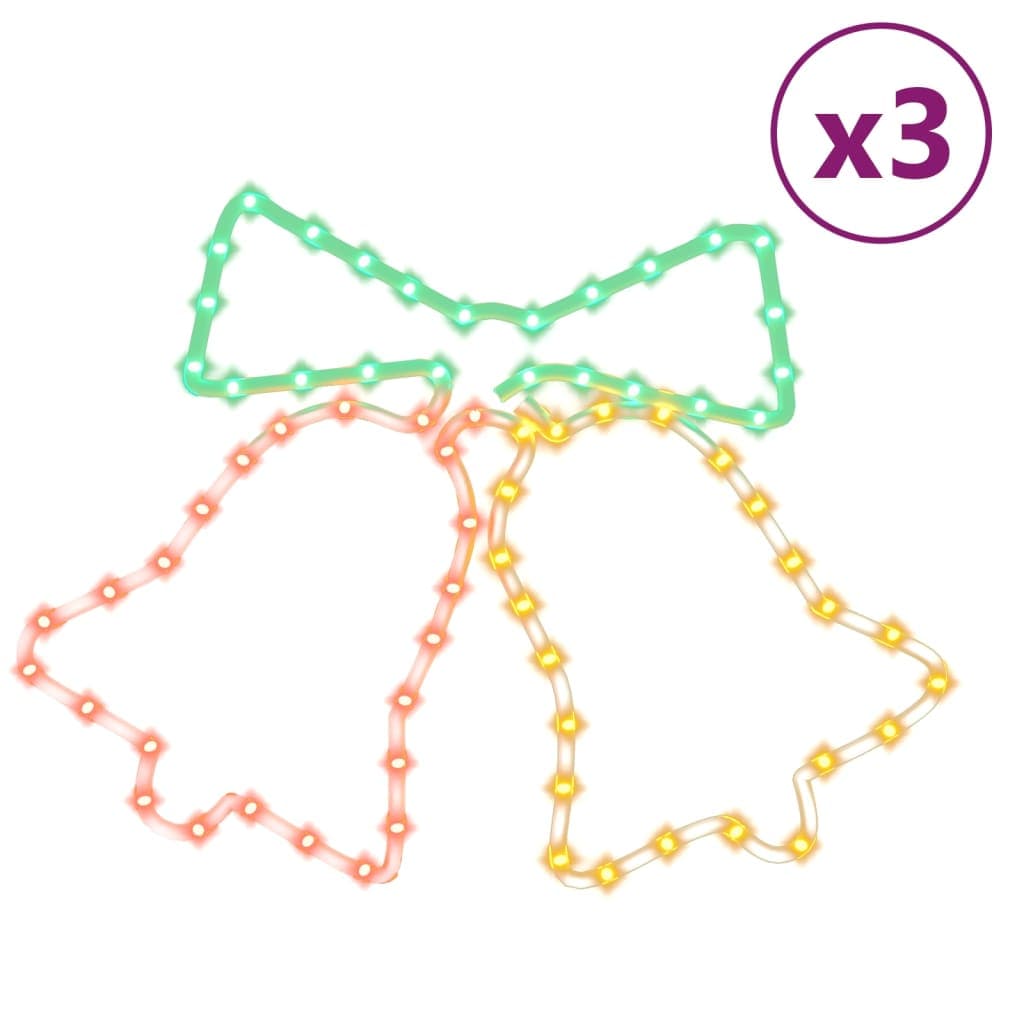 vidaXL Figuras de sinos de Natal com 72 luzes LED 3 pcs 50x56 cm