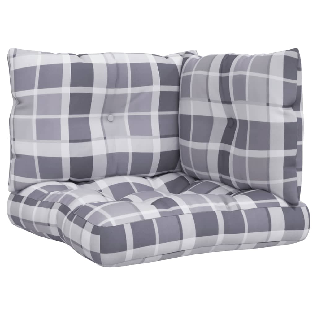 vidaXL Almofadões para Móveis de Paletes 3 Peças Tecido Xadrez Cinzento - 360572987