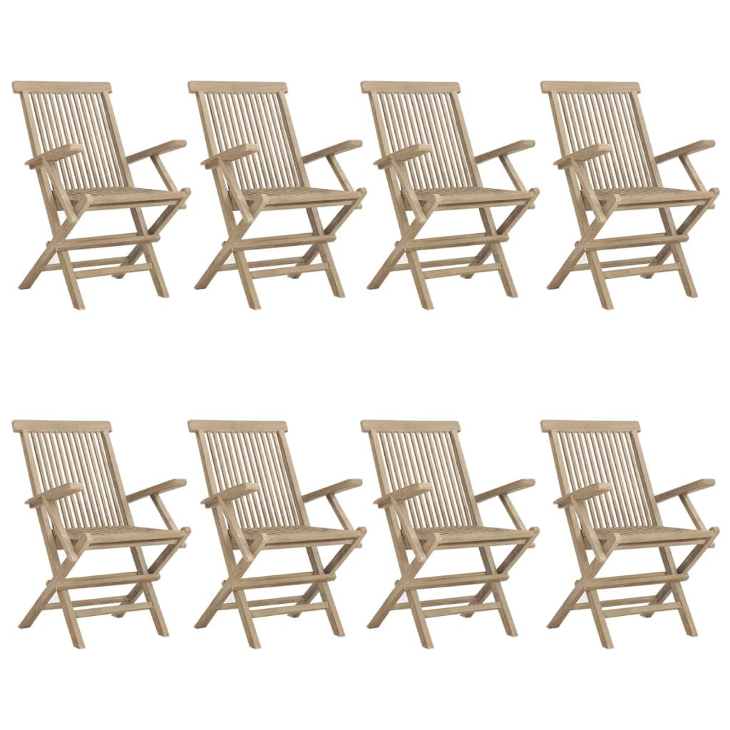 Cadeiras de Jardim Dobráveis 8 Peças 56x61x89cm Teca Maciça Cinza - 3155072