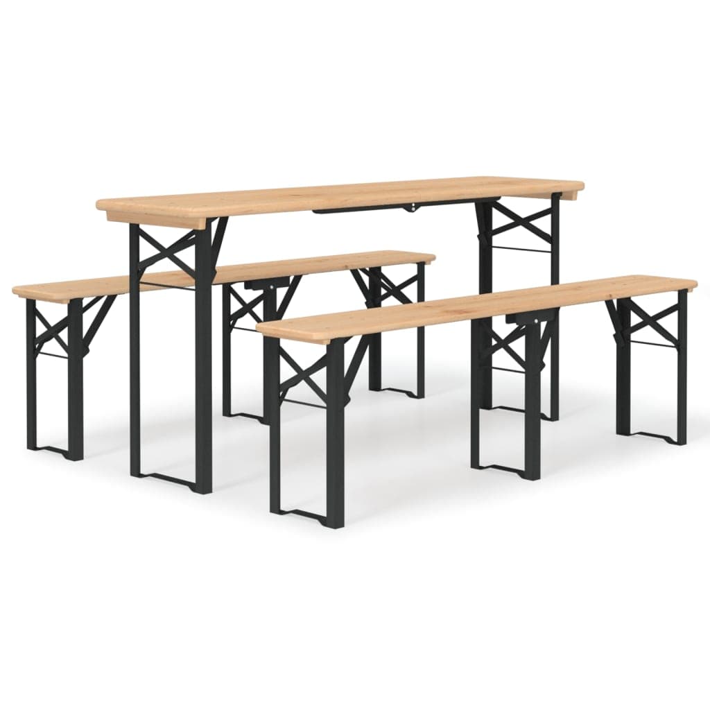 vidaXL 3 pcs conjunto mesas de cerveja dobráveis madeira abeto maciça