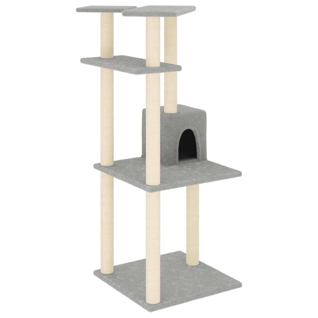 vidaXL Árvore p/ gatos c/ postes arranhadores sisal 123 cm cinza-claro
