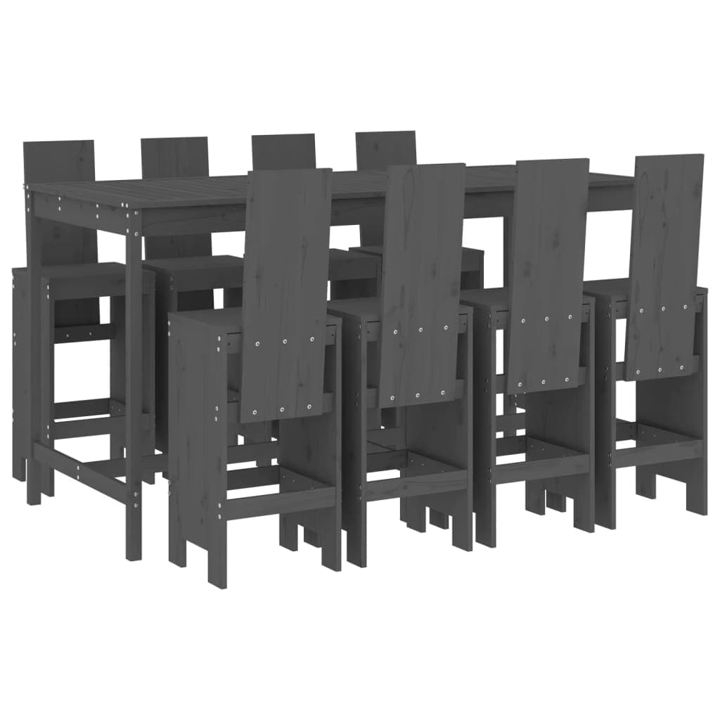 vidaXL 9 pcs conjunto de bar para jardim pinho maciço cinzento