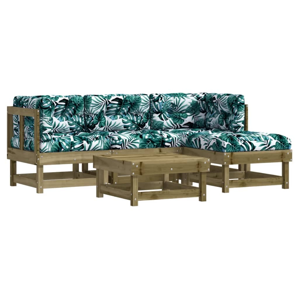 vidaXL 5 pcs conjunto lounge de jardim c/ almofadões pinho impregnado
