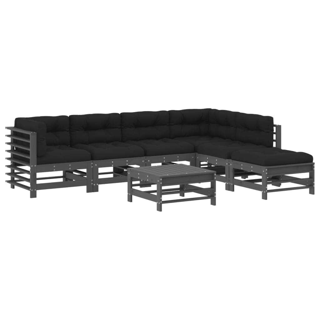 vidaXL 7 pcs conjunto lounge jardim c/ almofadões madeira maciça cinza