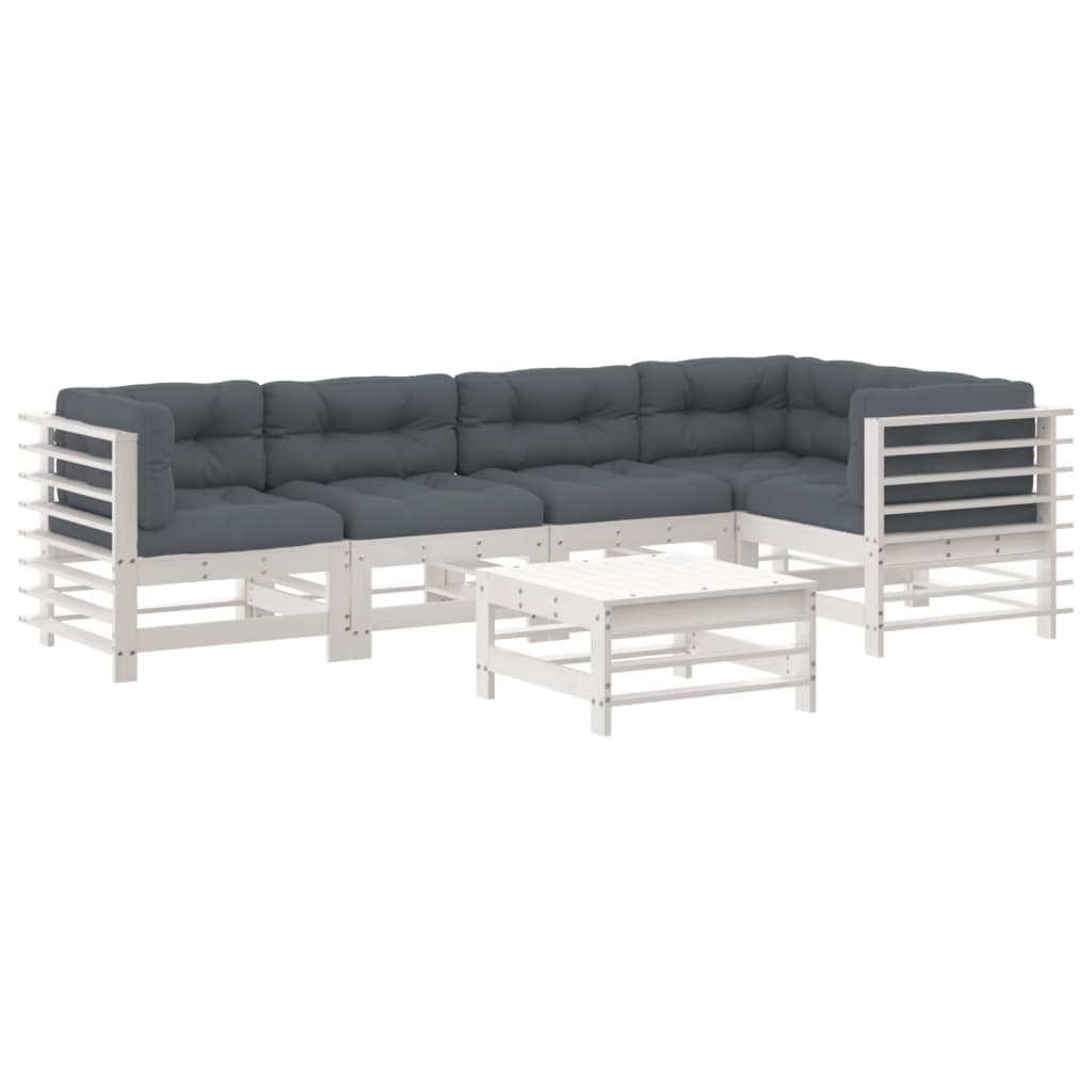 vidaXL 6pcs conjunto lounge jardim c/ almofadões madeira maciça branco