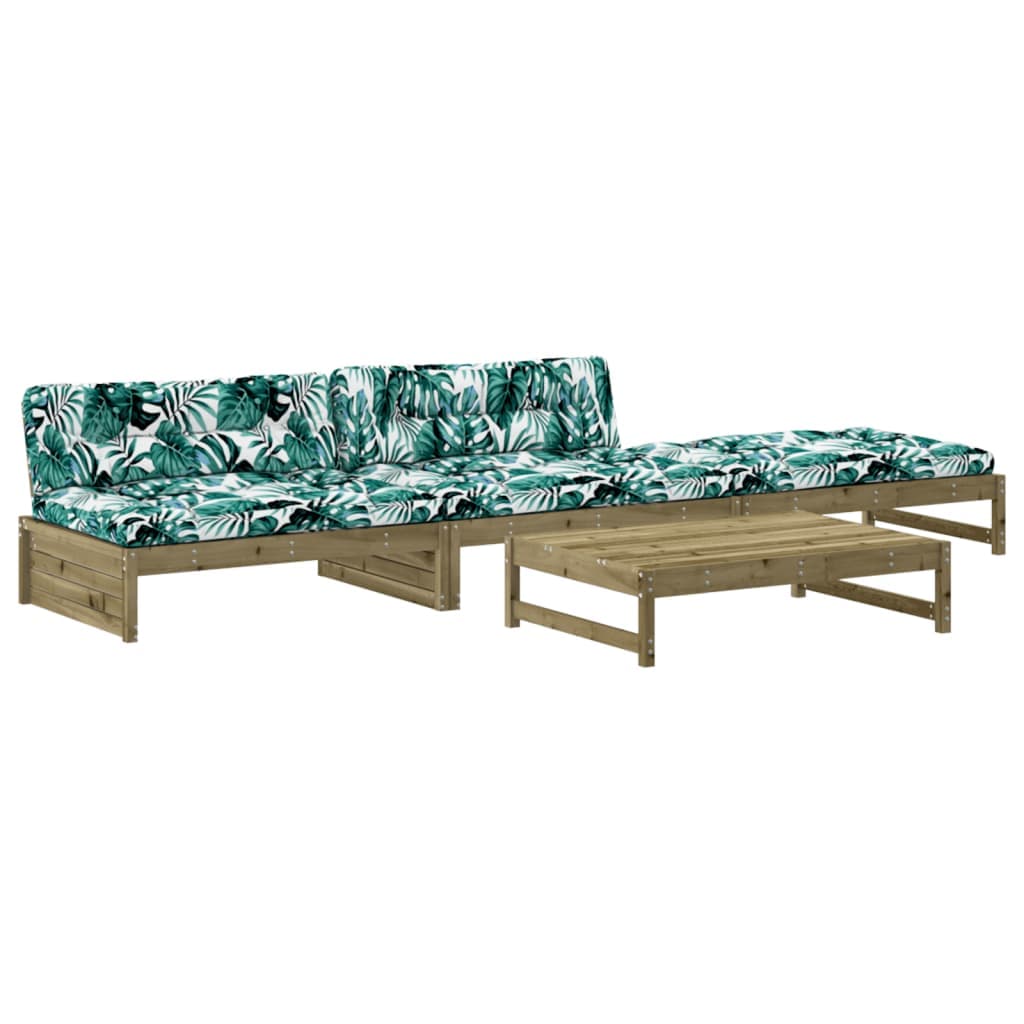 vidaXL 4 Peças Conjunto Lounge de Jardim com Almofadões Pinho Impregnado - 3851681499