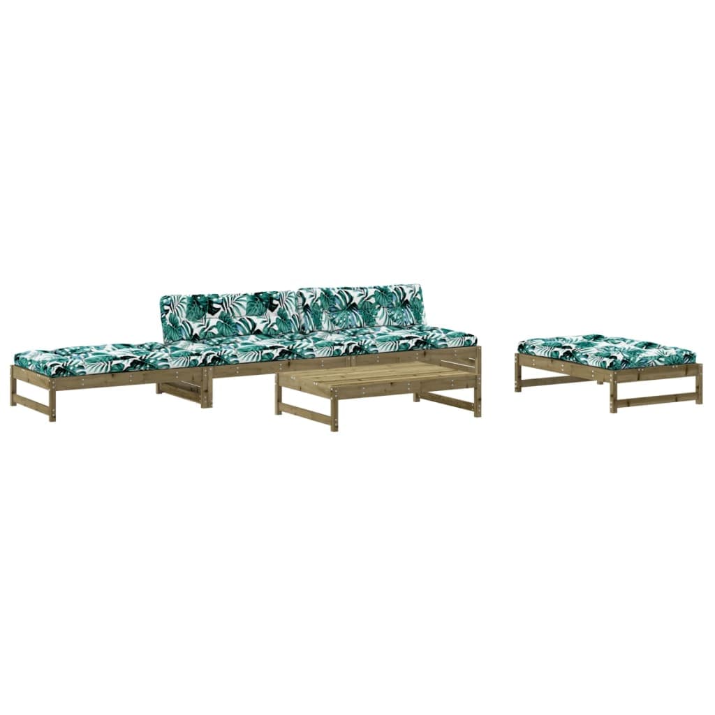 vidaXL 5 pcs conjunto lounge de jardim c/ almofadões pinho impregnado